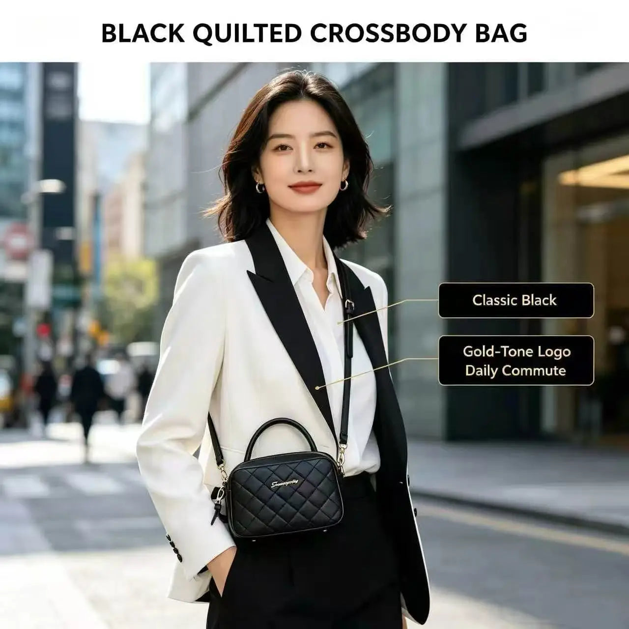 Women's Quilted Square Handbag — Elegant PU Leather Crossbody Purse