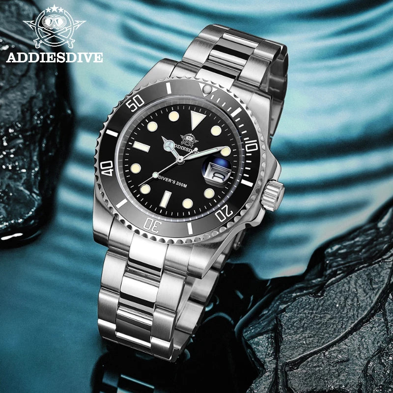 ADDIESDIVE Classic Men's Diving Watch — 200m Waterproof Stainless Steel