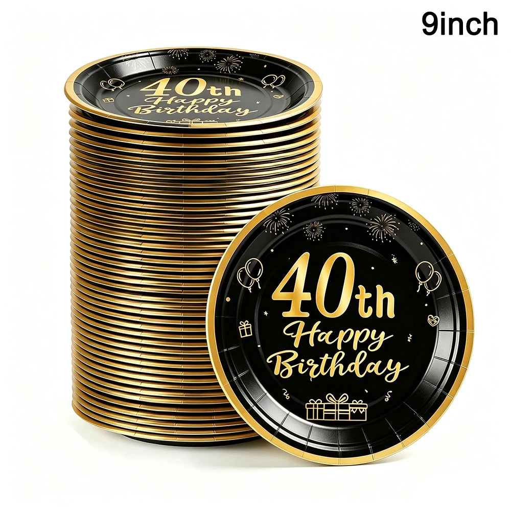 PartiesTour Black and Gold Disposable Paper Cups — Elegant Birthday Party Supplies