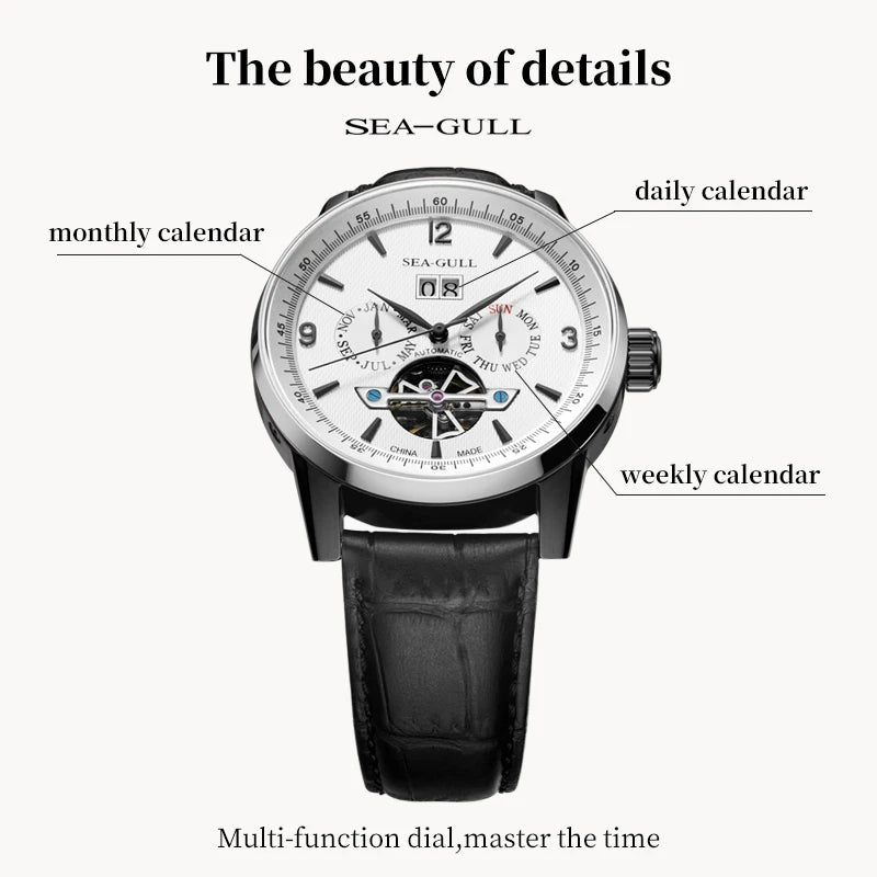 Sea-Gull Men's Automatic Mechanical Watch — Business Casual Hollow Flywheel