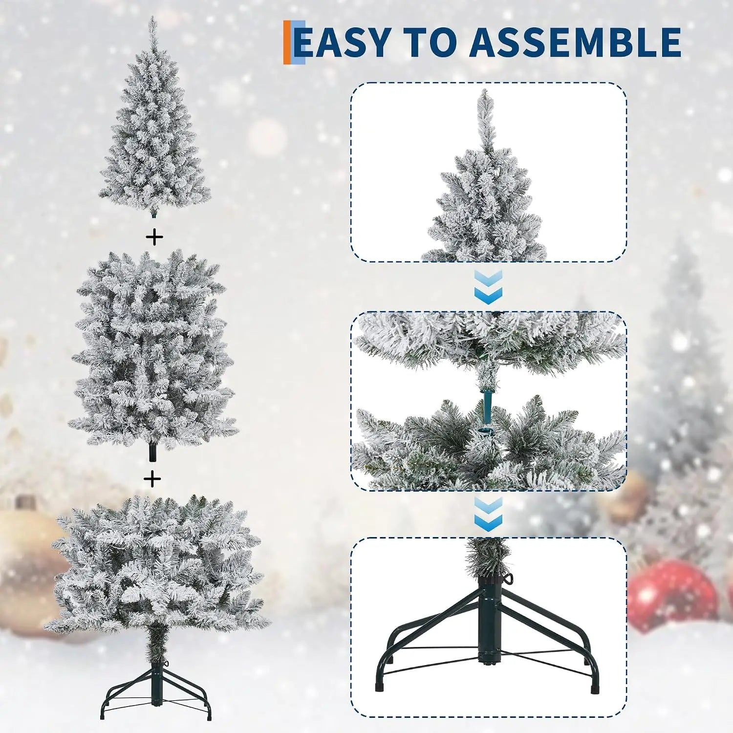 7.5 ft Pre-Lit Pencil Christmas Tree — Realistic Frosted Design with LED Lights