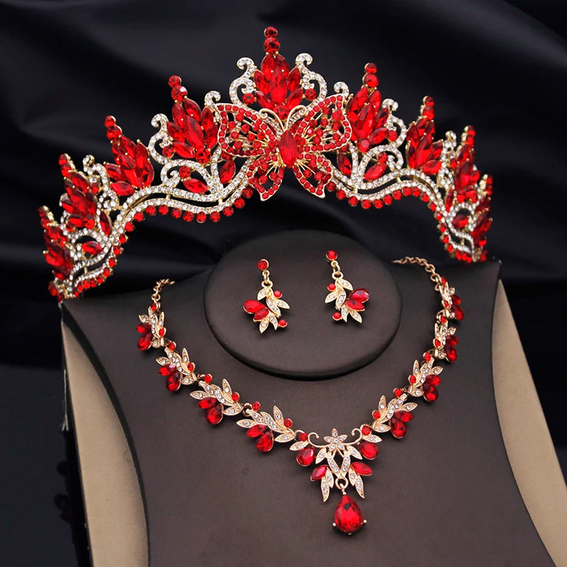 Cenmon Butterfly Tiara Jewelry Set — Elegant Crown, Necklace & Earrings