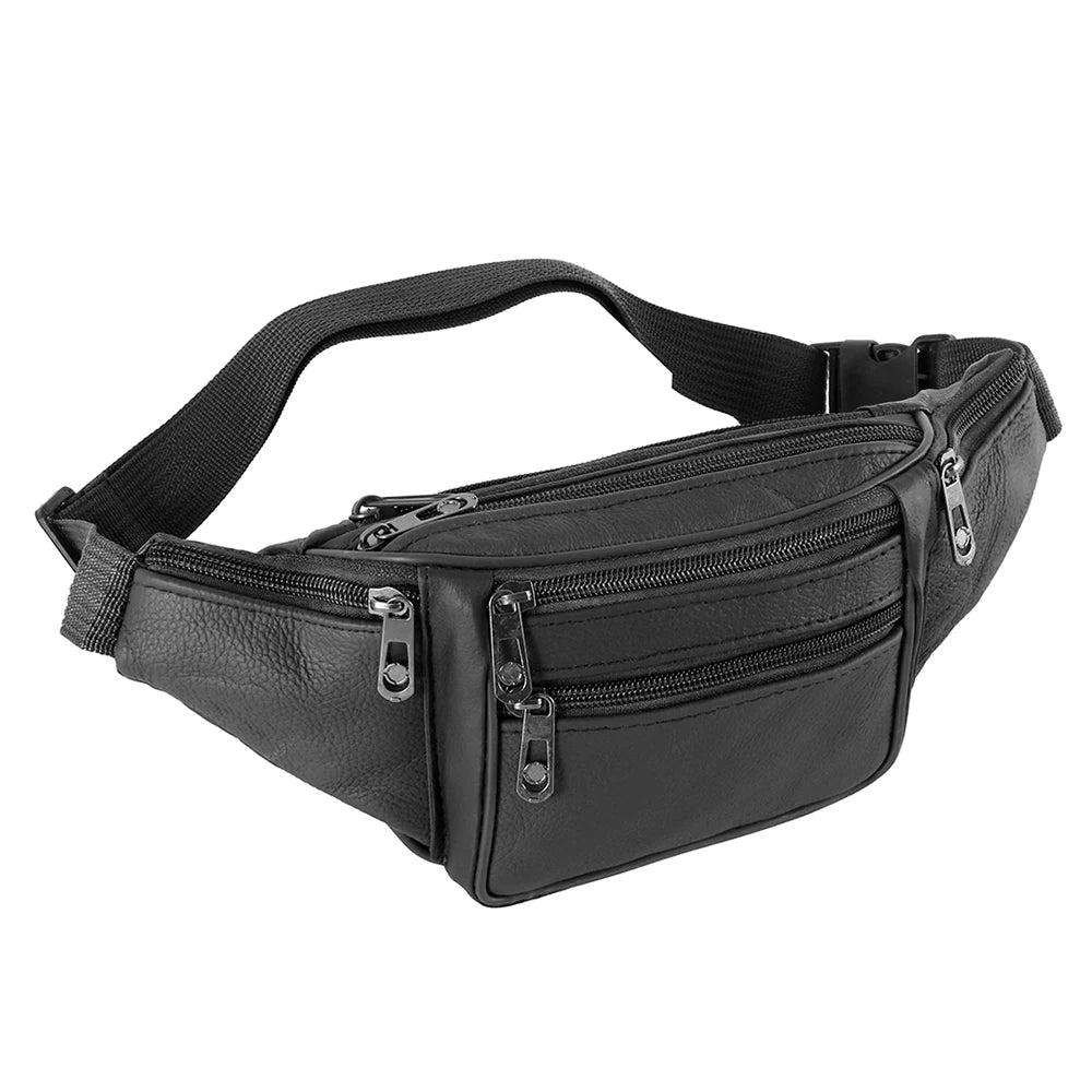 Genuine Leather Waist Pack — Multi-Pocket Travel Belt Bag for Men and Women