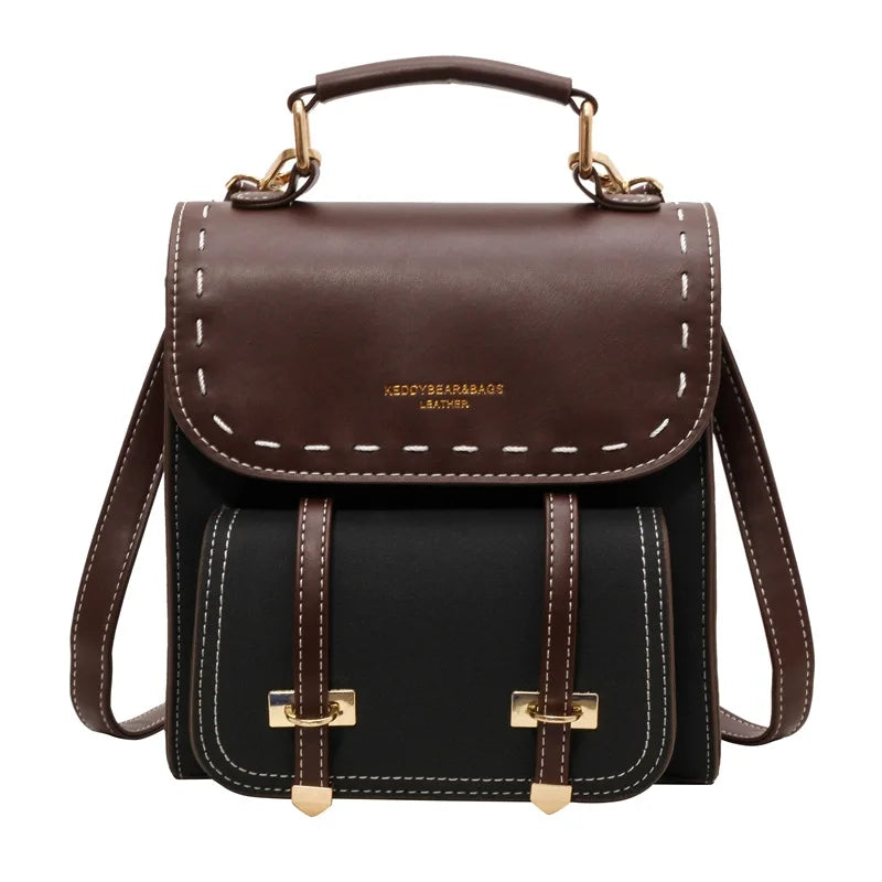 Women's Faux Leather Patchwork Backpack — Stylish Travel & School Bag