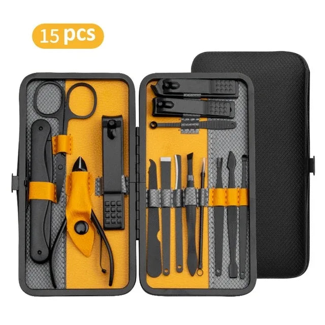 OLOEY Professional Manicure Set — Stainless Steel Nail Care Kit with Case