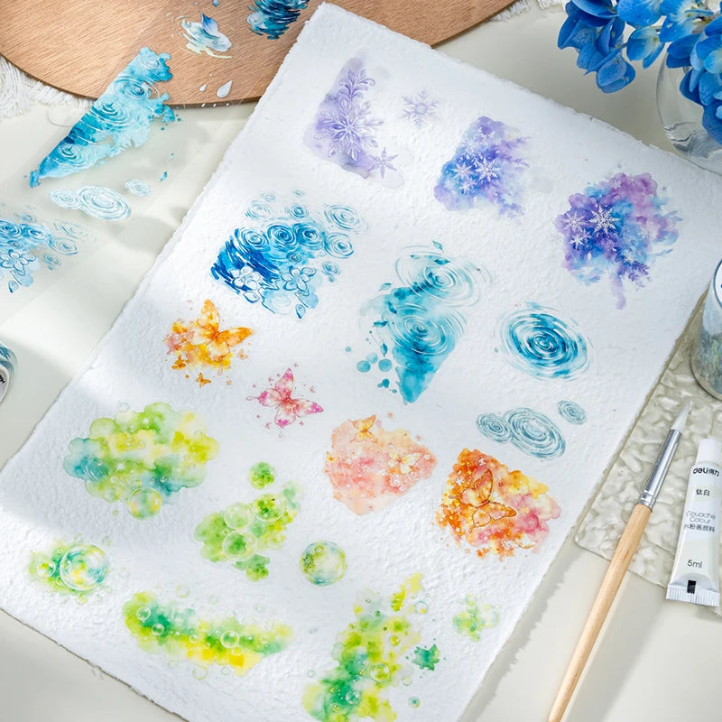 Water Splash PET Washi Tape — Decorative Adhesive for Scrapbooking & Journals