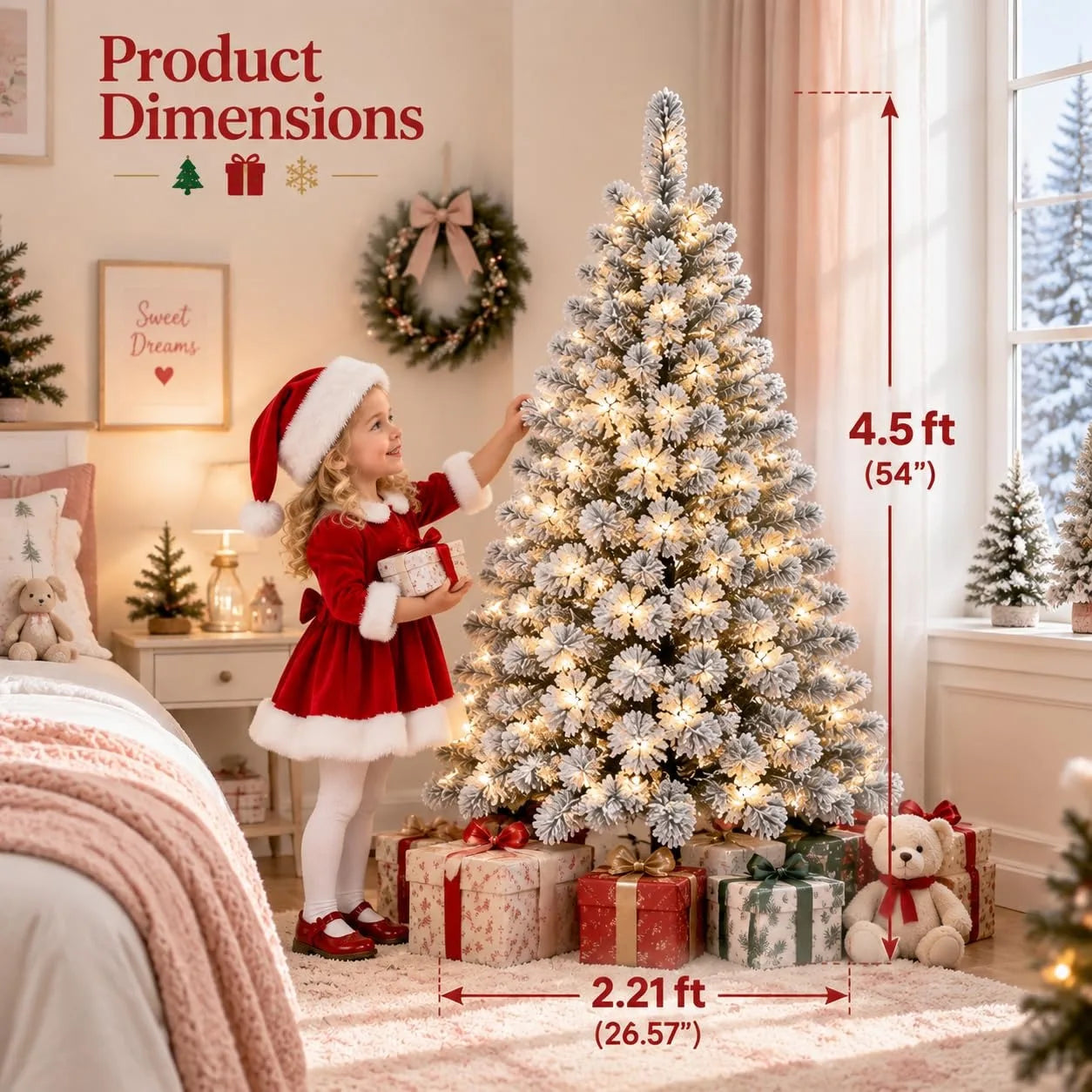 ANIXOL Artificial Christmas Tree — Pre-Lit with Snowflake Decor