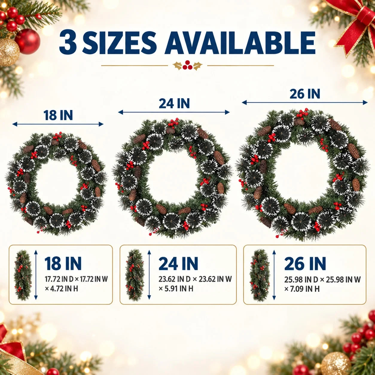Pre-Lit Artificial Christmas Wreath — Warm White LED Lights & Red Berries