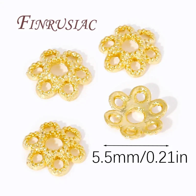 FINRUSIAC Gold Plated Brass Bead Caps — Round Jewelry Findings for DIY Necklaces