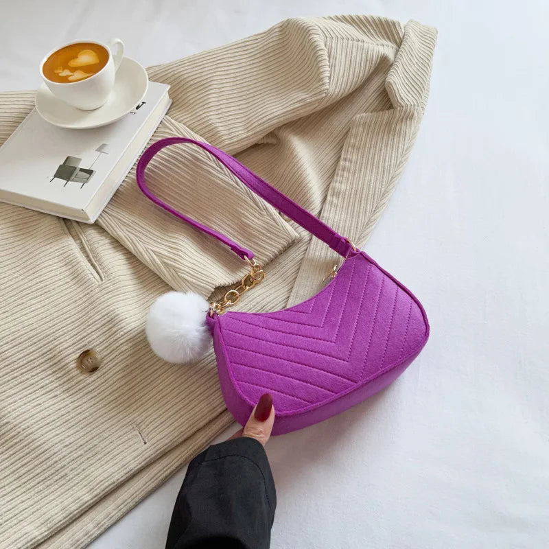 molfmy Felt Mini Shoulder Bag — Chic Crescent Saddlebag for Women