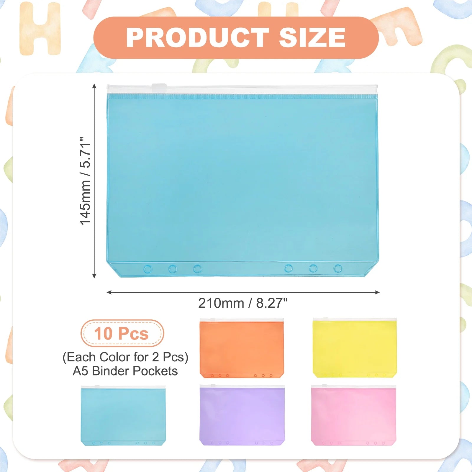 Multicolor Zipper Binder Pockets — Waterproof A5 & A6 Plastic File Folders