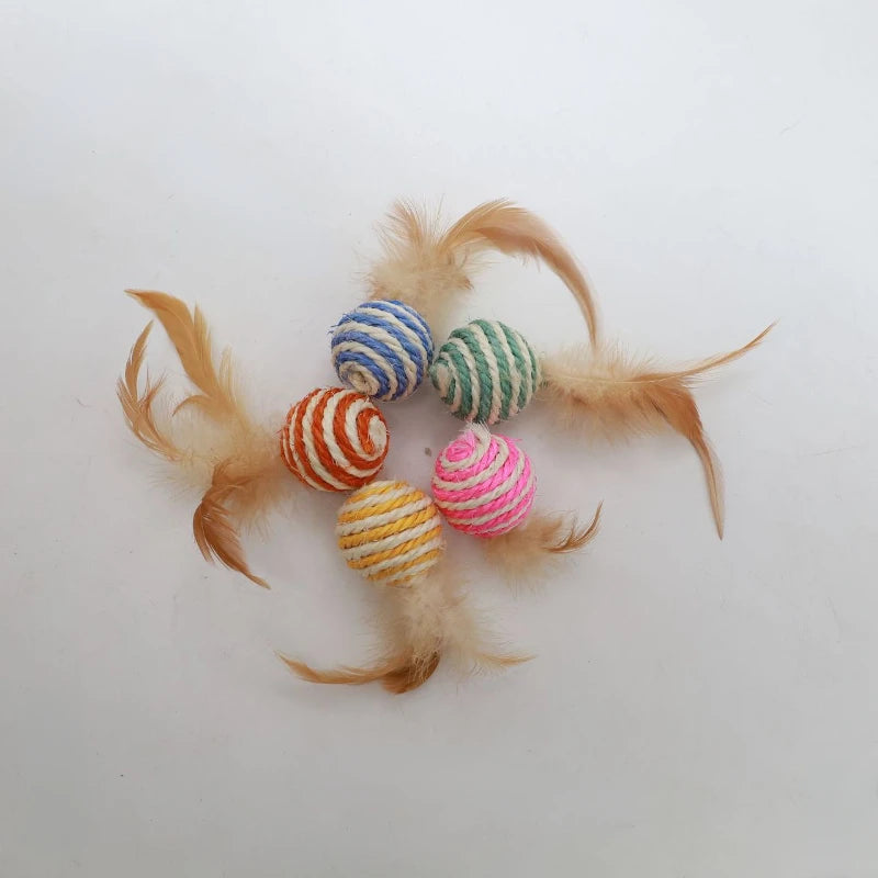 Sisal Feather Ball Cat Toy — Interactive Scratching & Play Ball