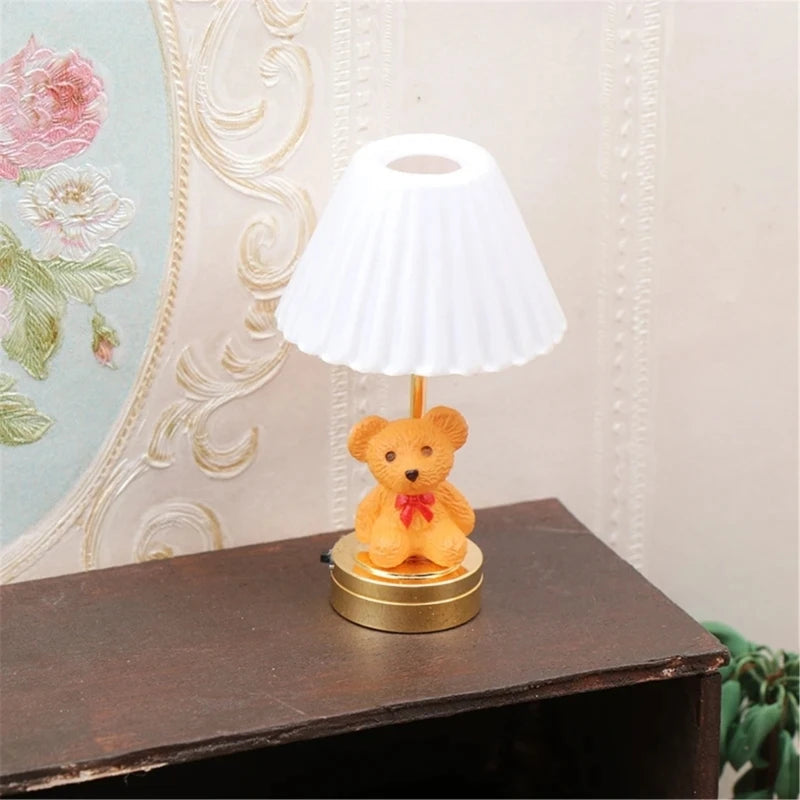 Miniature Dollhouse Table Lamp — Modern Bedside Reading Light Decor