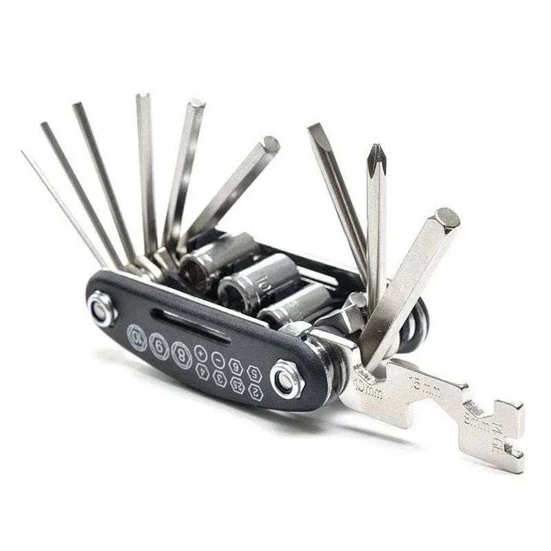 16-in-1 Bicycle Multitool Kit — Folding Metric Repair Set with Tire Levers