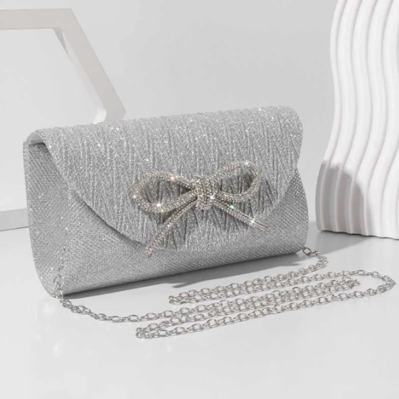 dawndesslo Elegant Crystal Bow Clutch — Shiny Evening Handbag for Weddings
