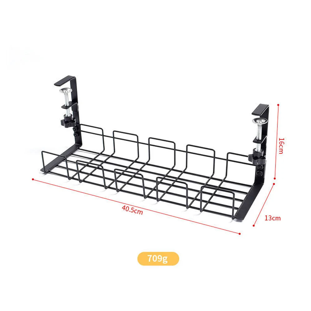 Under Desk Cable Management Tray — No-Drill Metal Wire Organizer