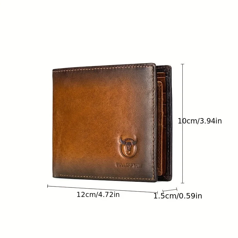 Men's Genuine Leather Bi-Fold Wallet — High-Capacity Business Card Holder