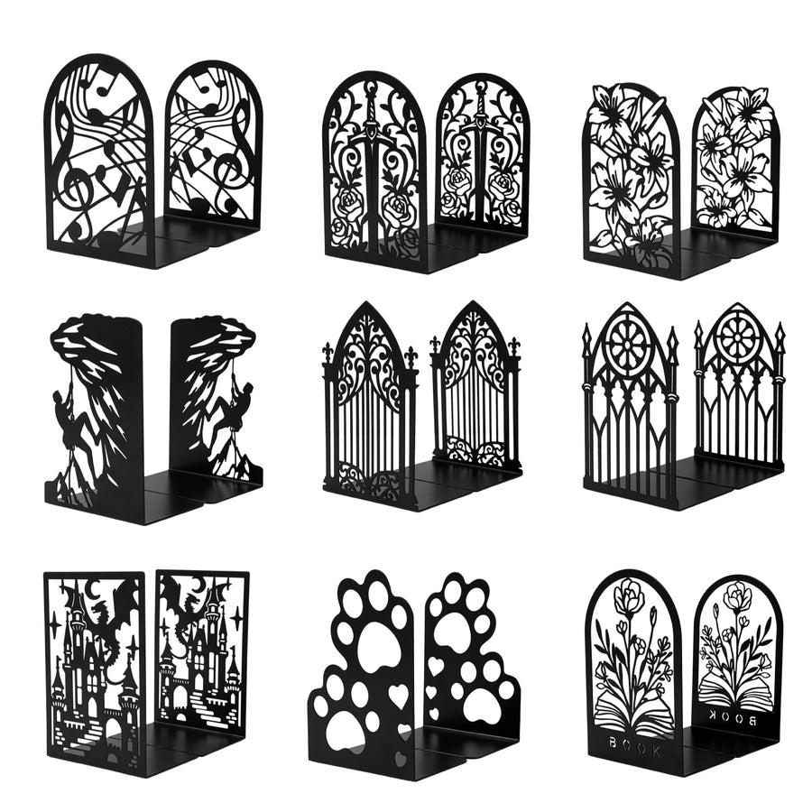 Metal Decorative Bookends — Heavy Duty Shelf Stoppers for Office and Home