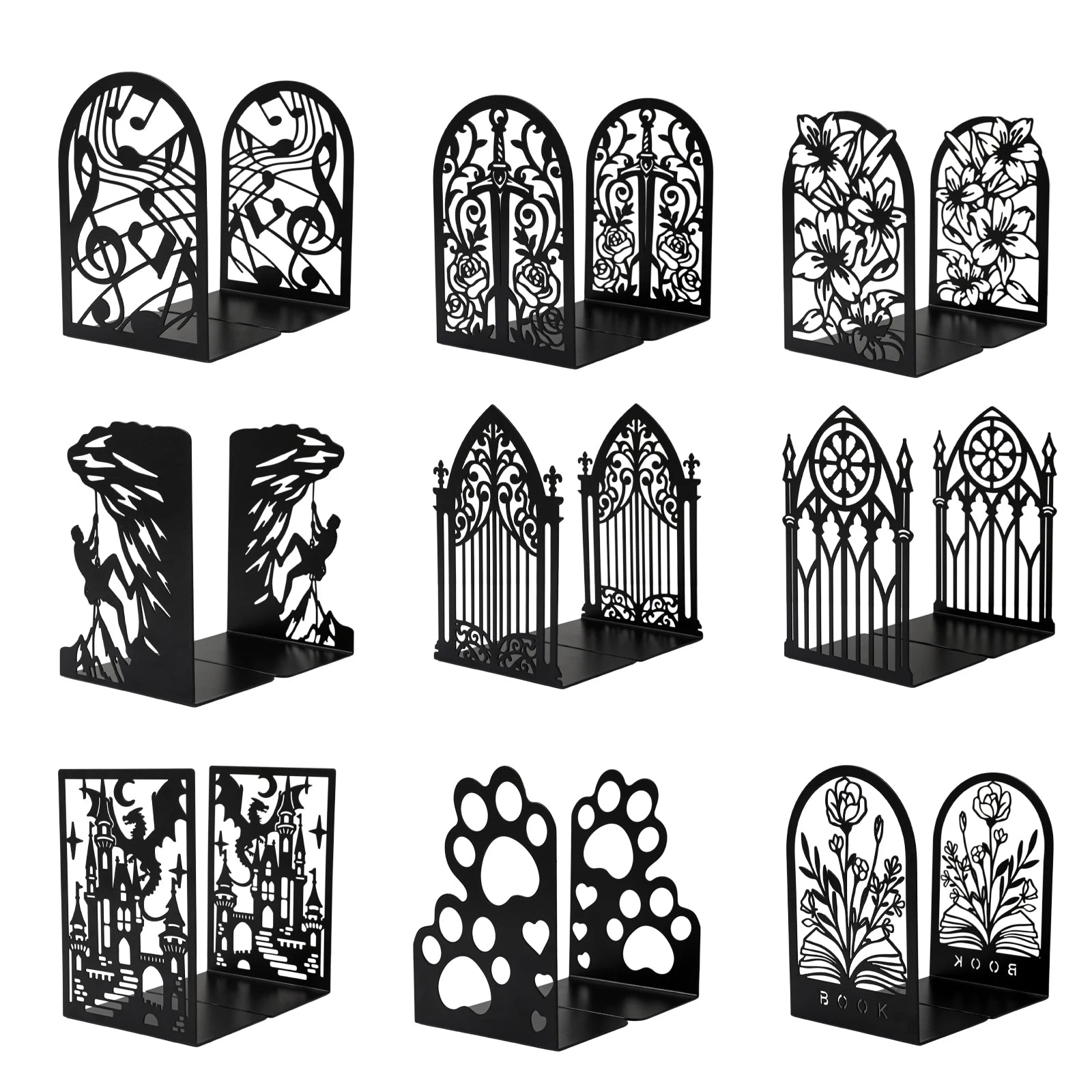 Metal Decorative Bookends — Heavy Duty Shelf Stoppers for Office and Home