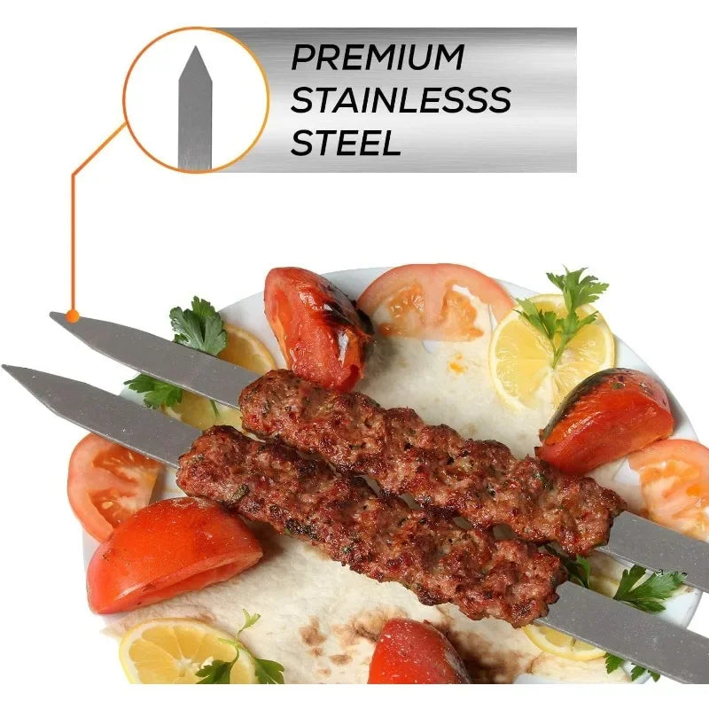 Flat Metal Barbecue Skewers — Heavy Duty Grilling Tools for Kabobs