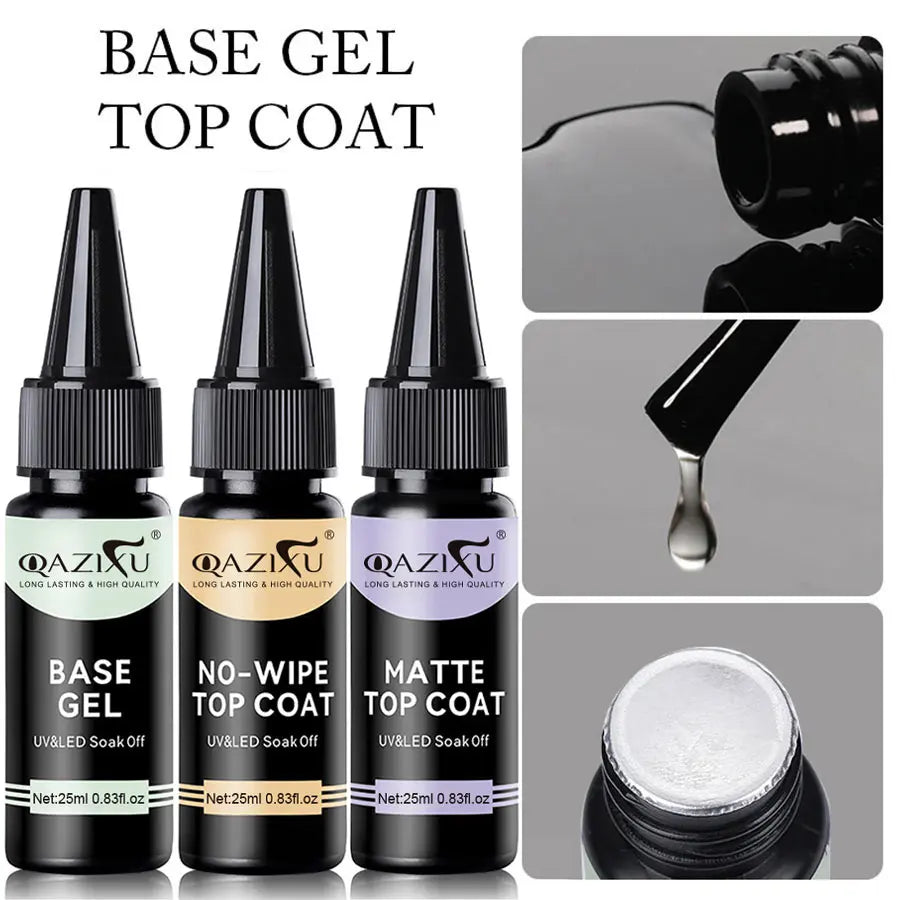 QAZIXU Gel Nail Polish Kit — Professional Base and Top Coat Essentials