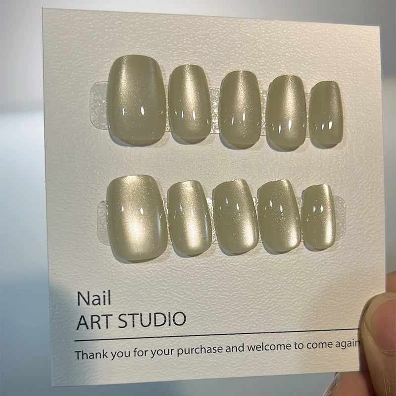 Luxury Cat Eye Press On Nails — Handmade Acrylic Coffin Style False Nails