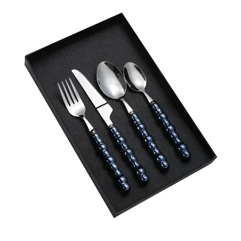 Luxury Ceramic Pearl Handle Cutlery Set — Stainless Steel Spoon and Fork Set
