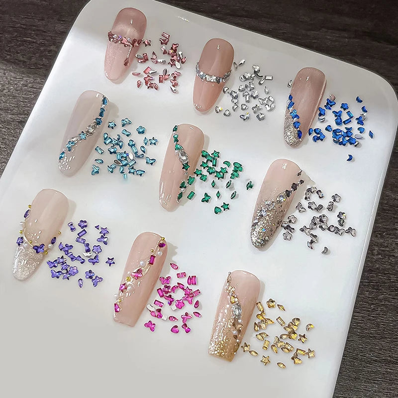 KQDSP Rhinestone Nail Charms — Multi-Shape Shiny Flat Back Gems
