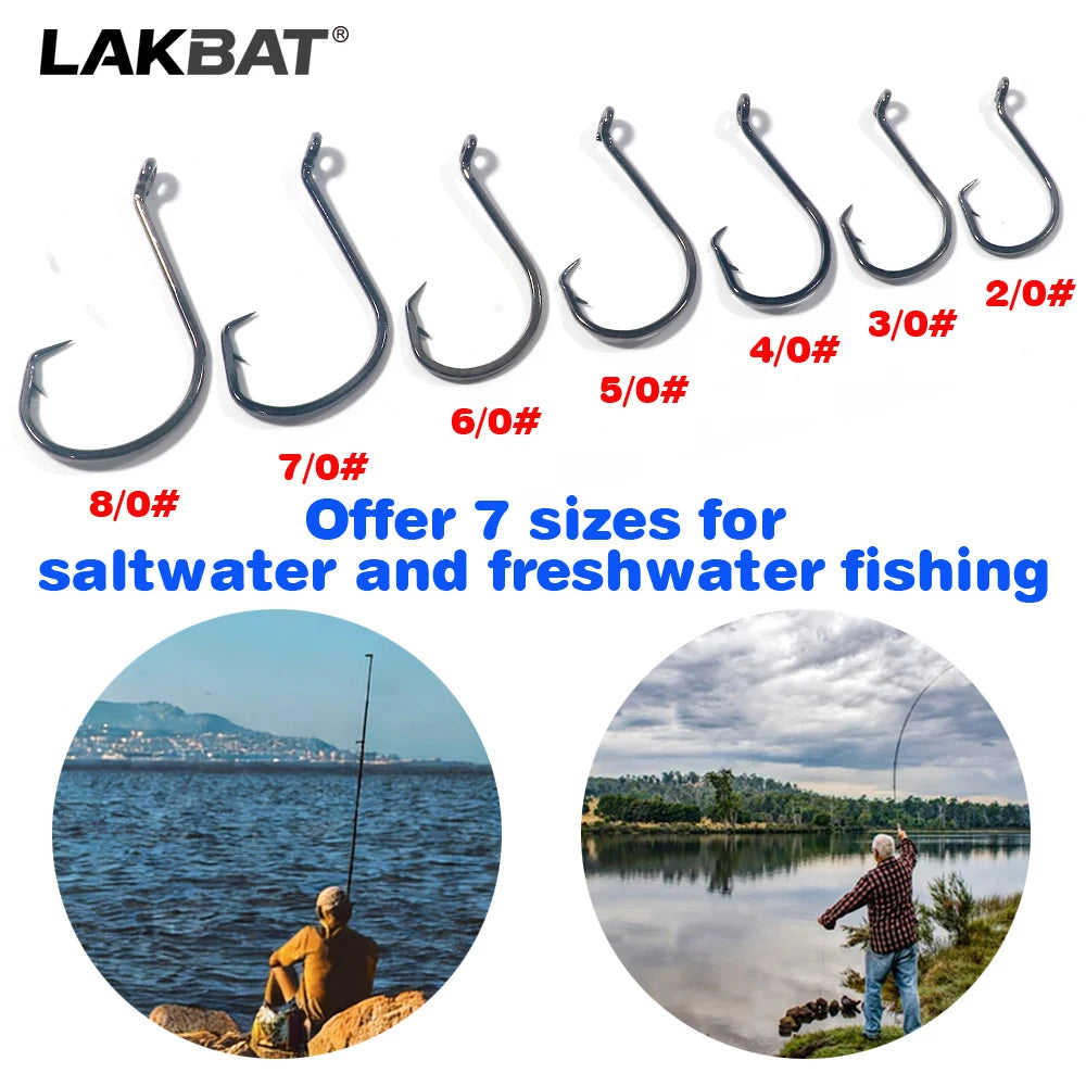LAKBAT 7385 Inclined Circle Fishing Hooks — High Carbon Steel Barbed Tackle