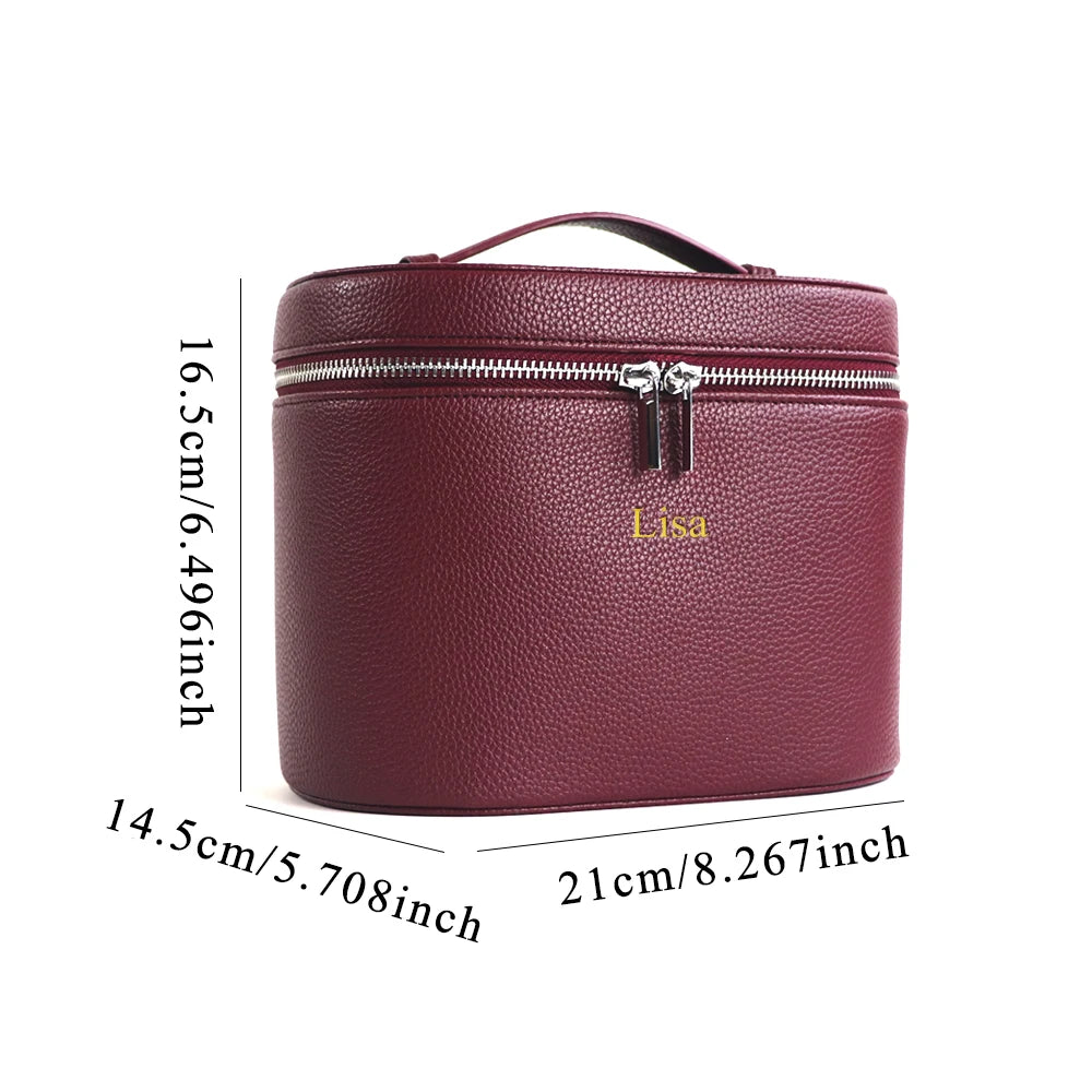 Personalized PU Leather Cosmetic Bag — Large Capacity Travel Makeup Organizer