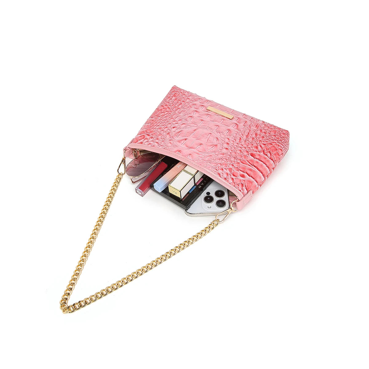 Women's Glossy Shoulder Bag — Detachable Chain Strap Crossbody Clutch