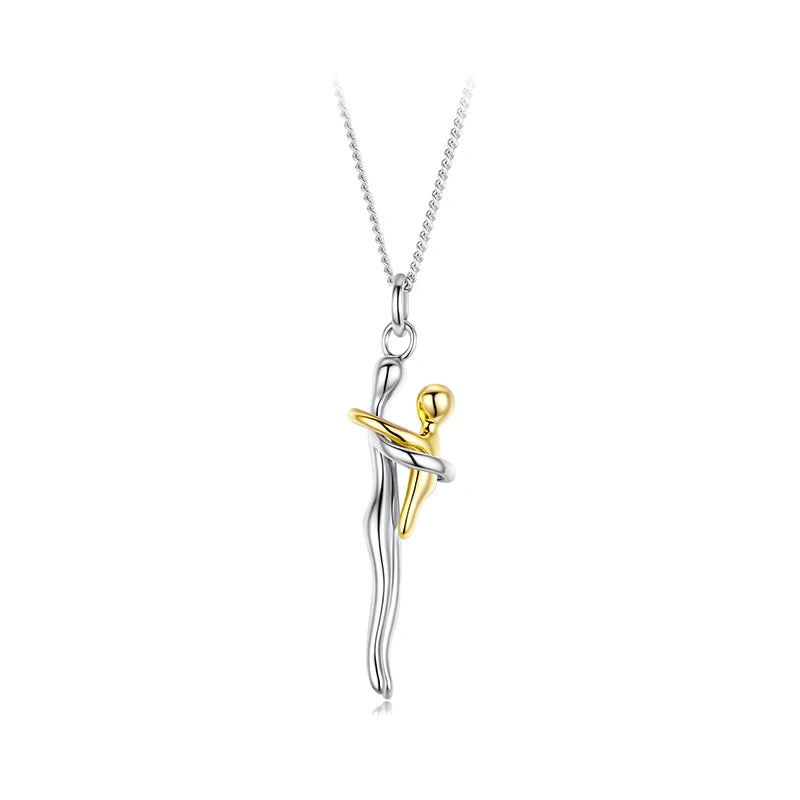 WOSTU Sterling Silver Hug Embrace Pendant — Two-Tone Matching Family Necklaces