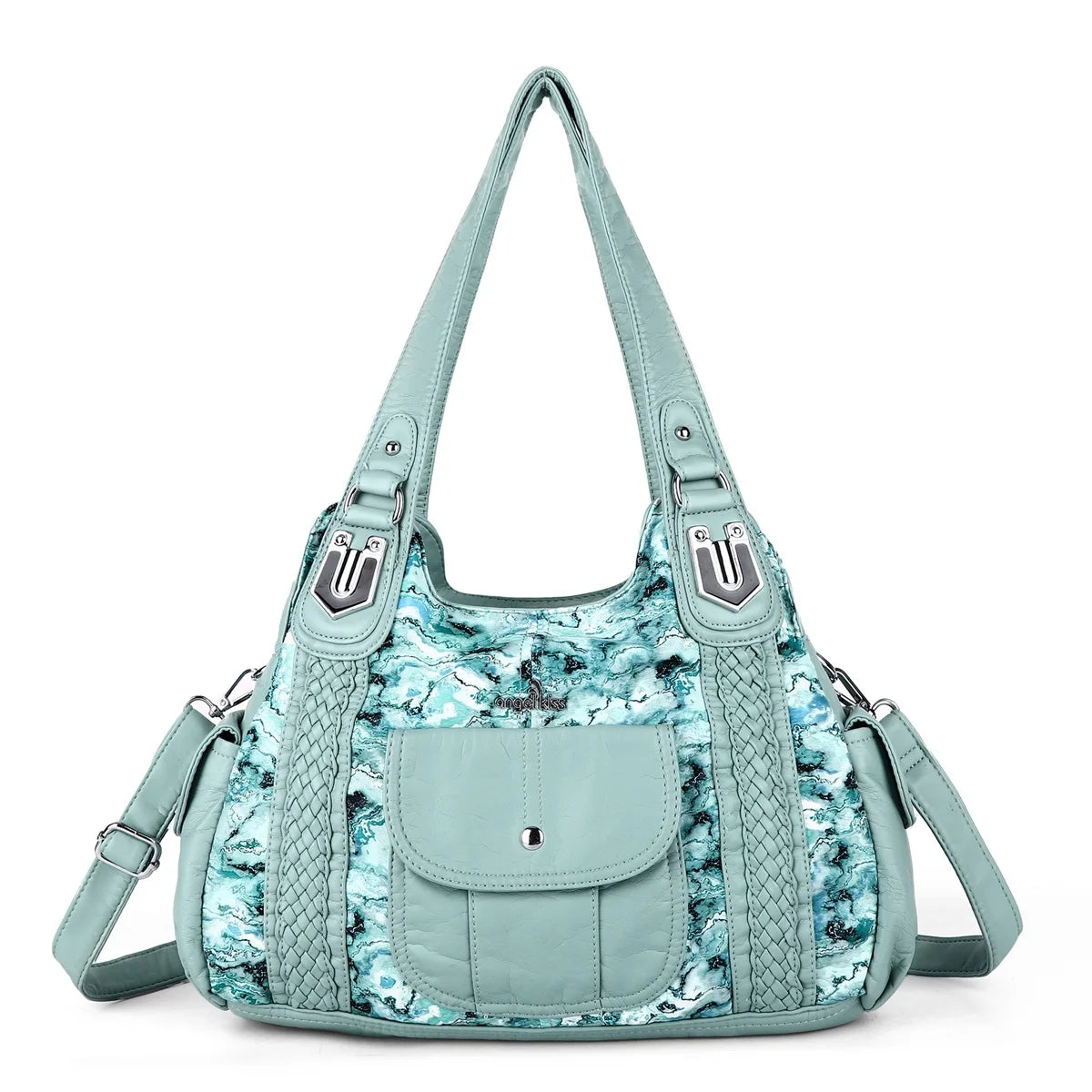 Venn Angel Women's Soft Washed Leather Hobo Bag — Multi-Pocket Shoulder Crossbody
