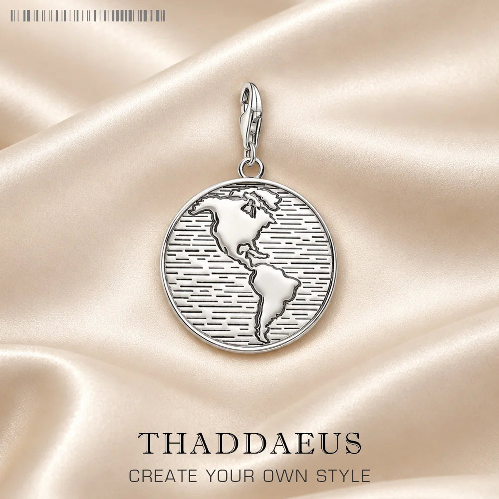 Thaddaeus Globe World Disc Charm — Vintage 925 Sterling Silver Pendant