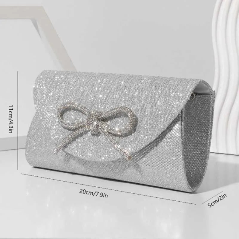 dawndesslo Elegant Crystal Bow Clutch — Shiny Evening Handbag for Weddings