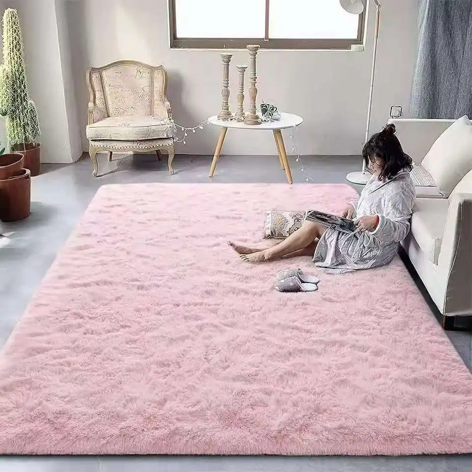 VIKAMA Tie-Dyed Fluffy Carpet — Plush Bedside Rug & Living Room Mat