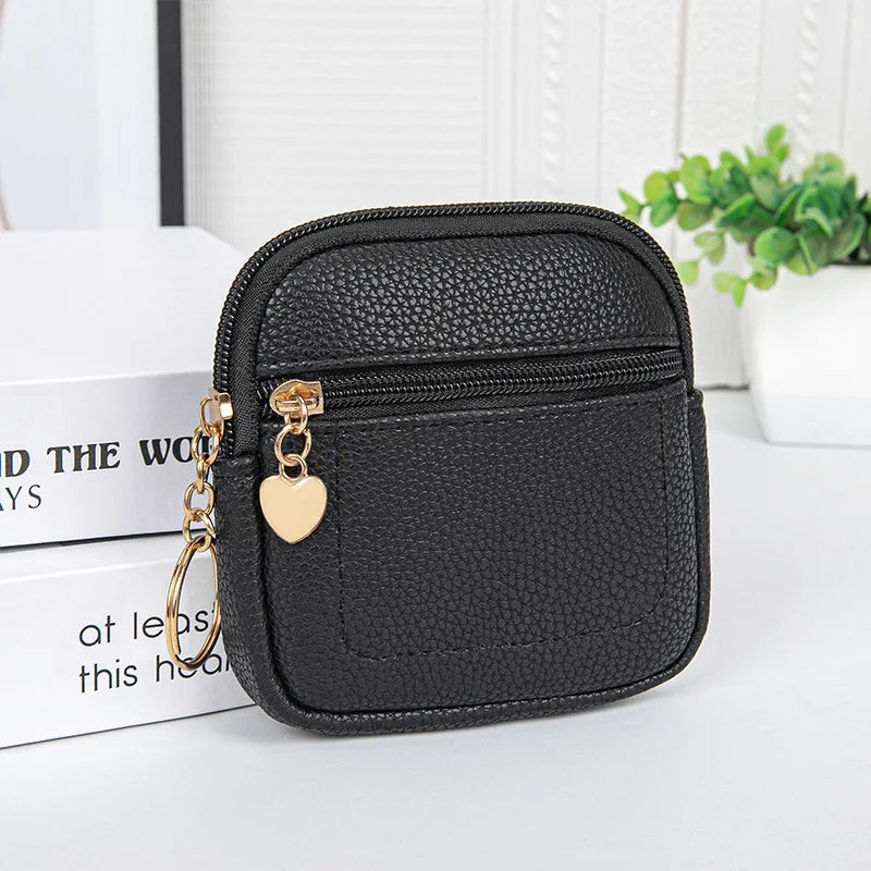 PU Leather Coin Purse — Portable Wrist Bag with Keychain Ring