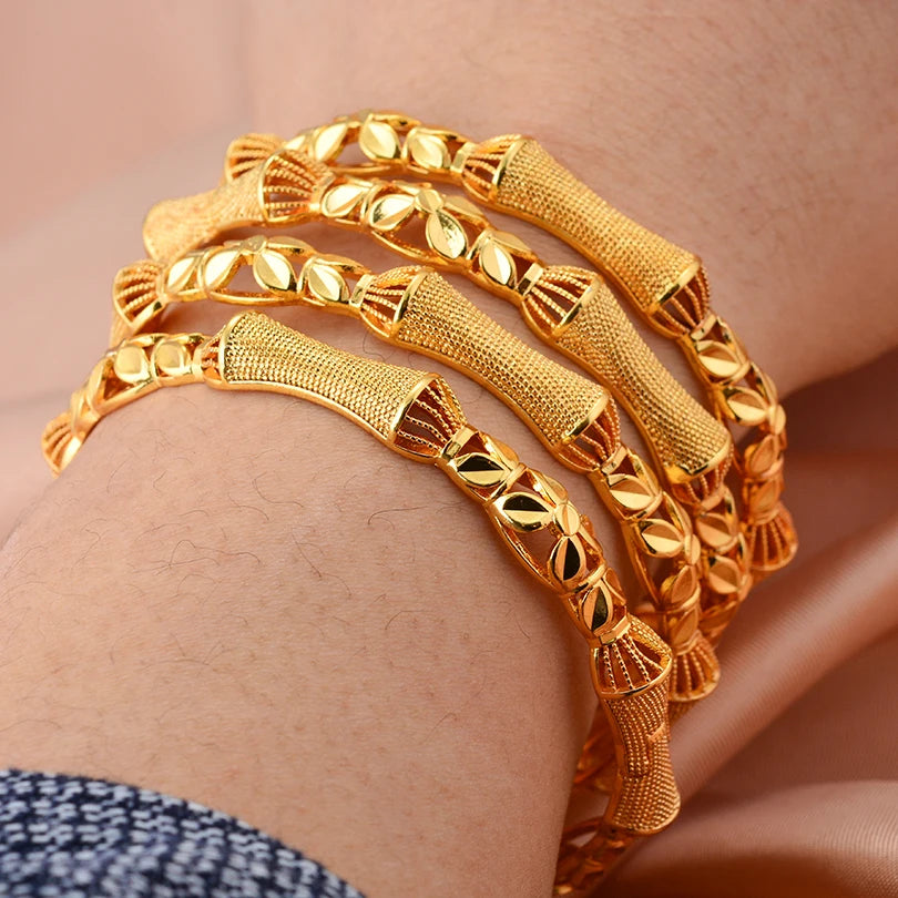 annayoyo Gold Color Bangle Set — Elegant Flower Design Jewelry for Women
