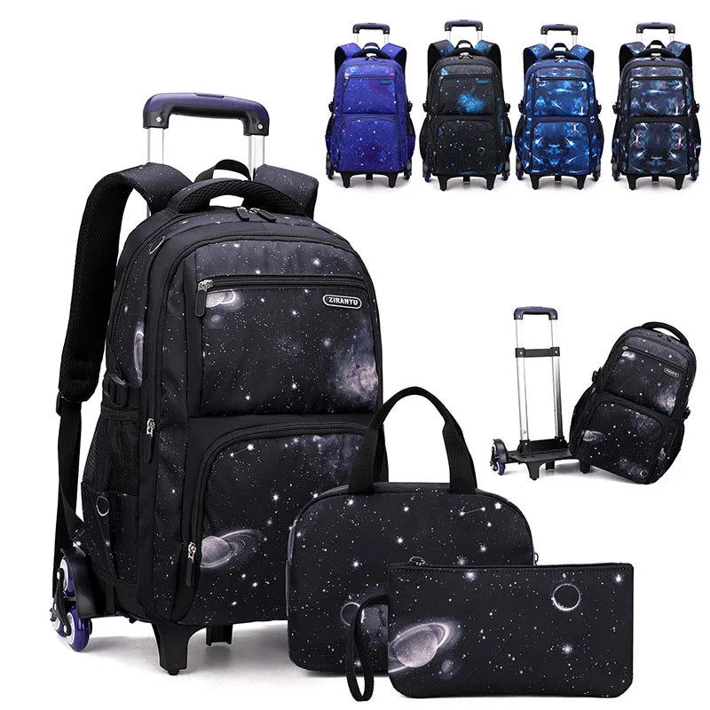 Rolling School Backpack with Lunch Box — Wheeled Trolley Bag for Students