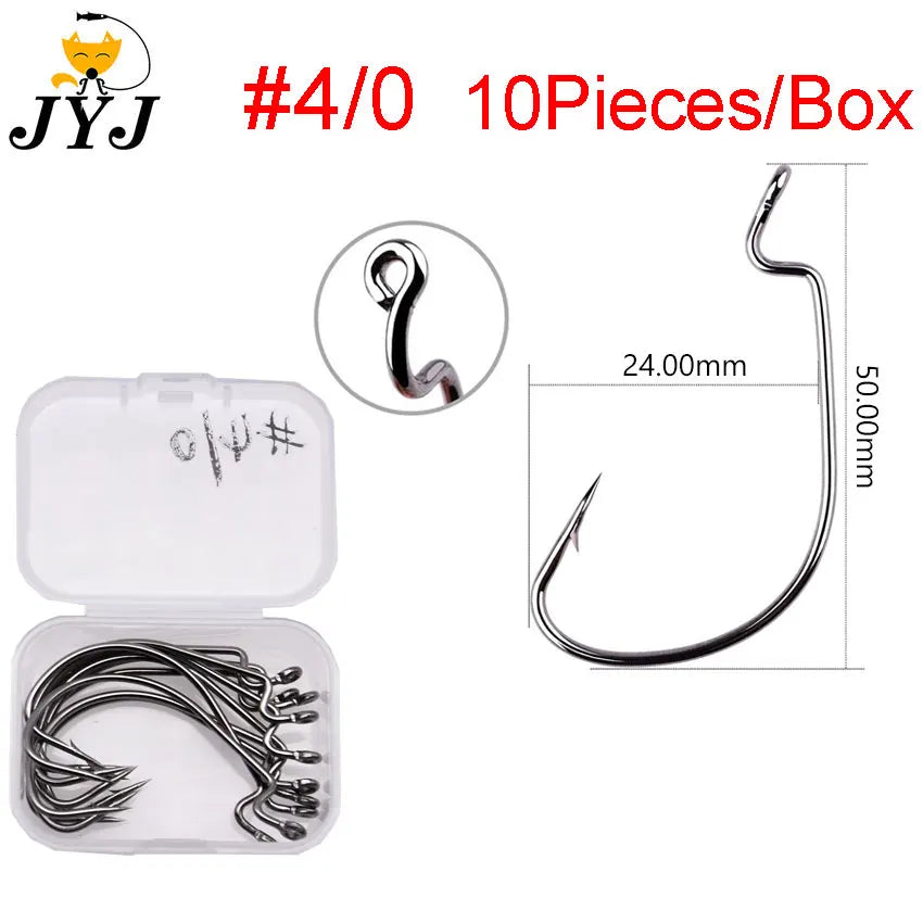JYJ High Carbon Steel Offset Worm Hooks — Super Slide Fishhooks for Texas Rig