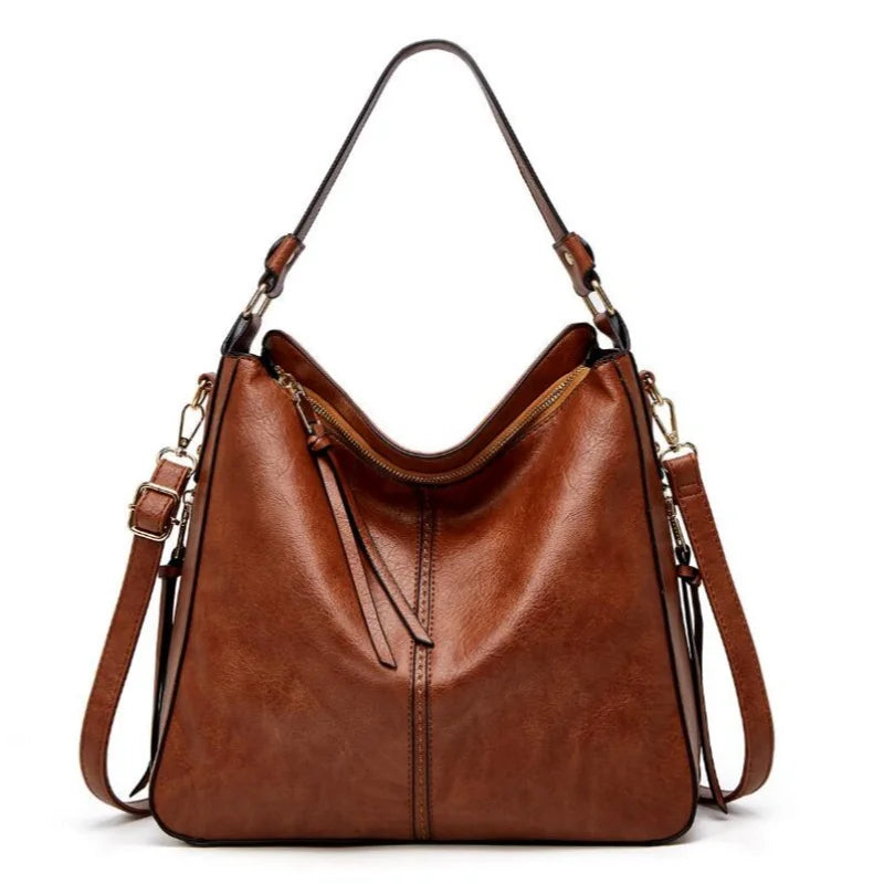 Women's Leather Hobo Bag — Large Capacity Shoulder Tote for Daily Use