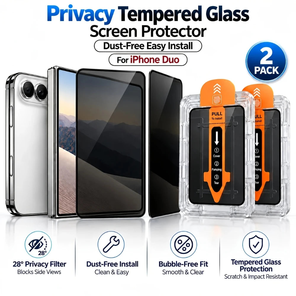 NNBILI Privacy Screen Protector — Anti-Spy Tempered Glass Film for iPhone Duo
