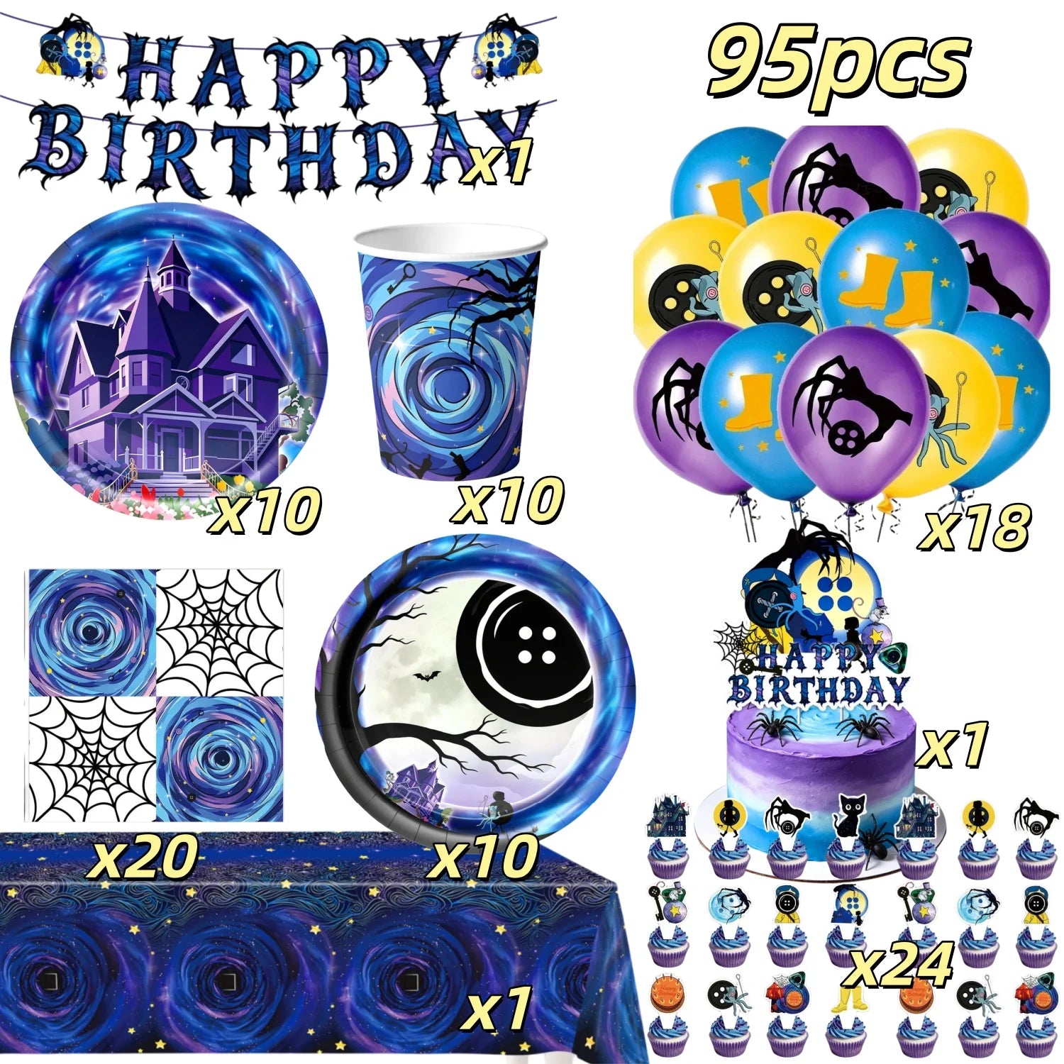 Potdemiel Spooky Ghost House Party Supplies — Starry Night Theme Tableware Set