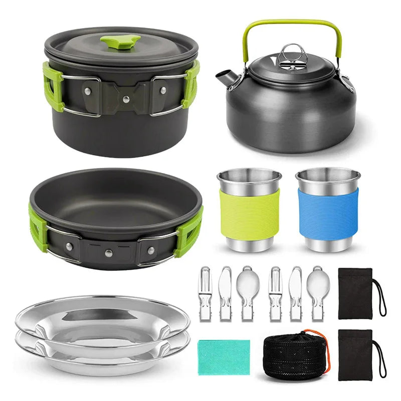 15-Piece Camping Cookware Set — Portable Outdoor Cooking Kit for Hiking