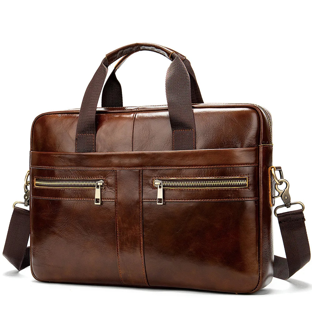 Men's Top Grain Leather Briefcase — Professional Business Laptop Bag