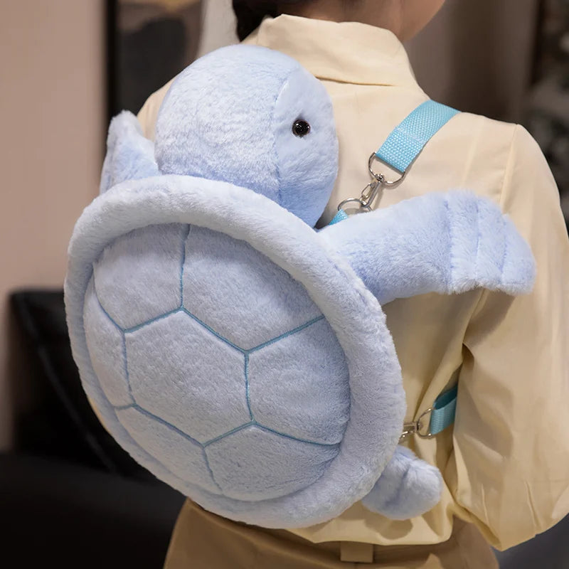 BABIQU Colorful Turtle Plush Backpack — Soft Sea Animal Stuffed Toy Bag