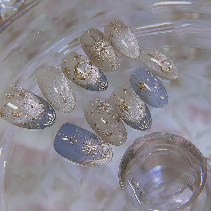 Qsezeny Short Almond False Nails — Black Edge French Press On Set