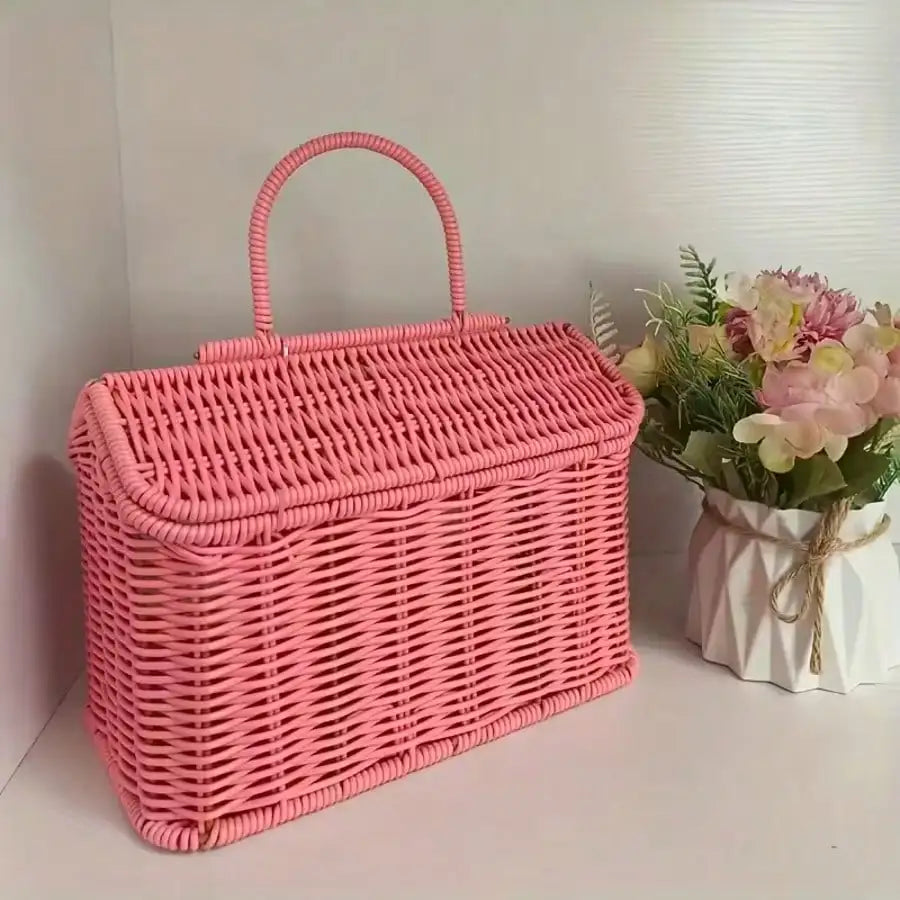 Woven Rattan-Style Storage Basket — Durable Covered Container with Lid