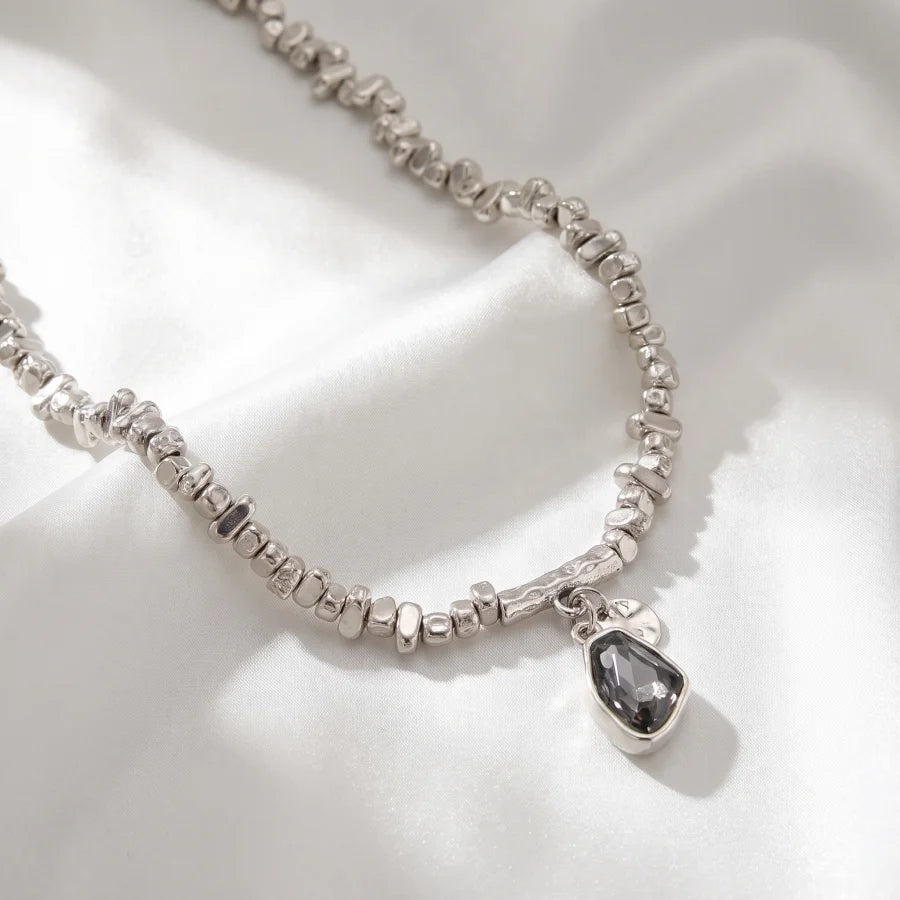 Obega Vintage Beaded Necklace — Black Teardrop Crystal Pendant Jewelry