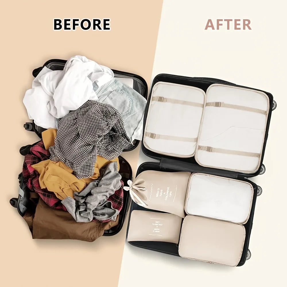 Travel Luggage Organizer Set — Multi-Purpose Storage Bags with Toiletry Pouch